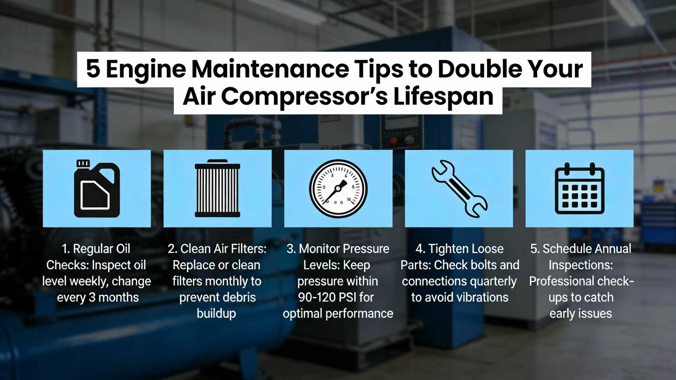 5 Engine Maintenance Tips to Double Your Air Compressor’s Lifespan