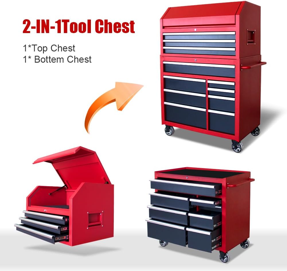 11 Drawers Rolling Tool Chest Tool Storage Cabinet Roller Cabinet Workshop Storage System Tool Organizer Equipped with Casters