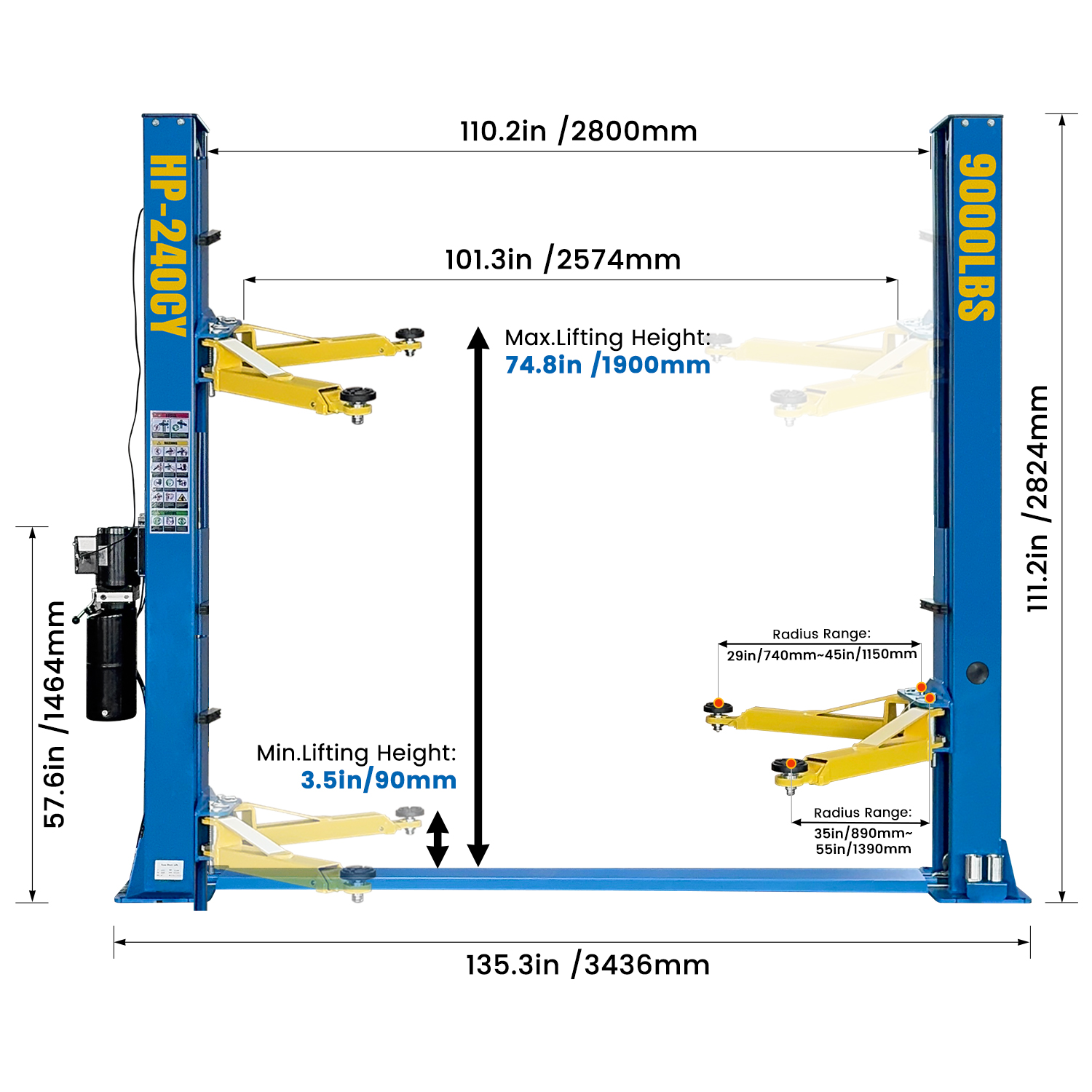 220V Two Post Car Lift, 9,000 LBS Floor Plate, Heavy Duty 2 Posts Auto Hoist Truck Lift for Garage w/ 36 Months Parts Replacement
