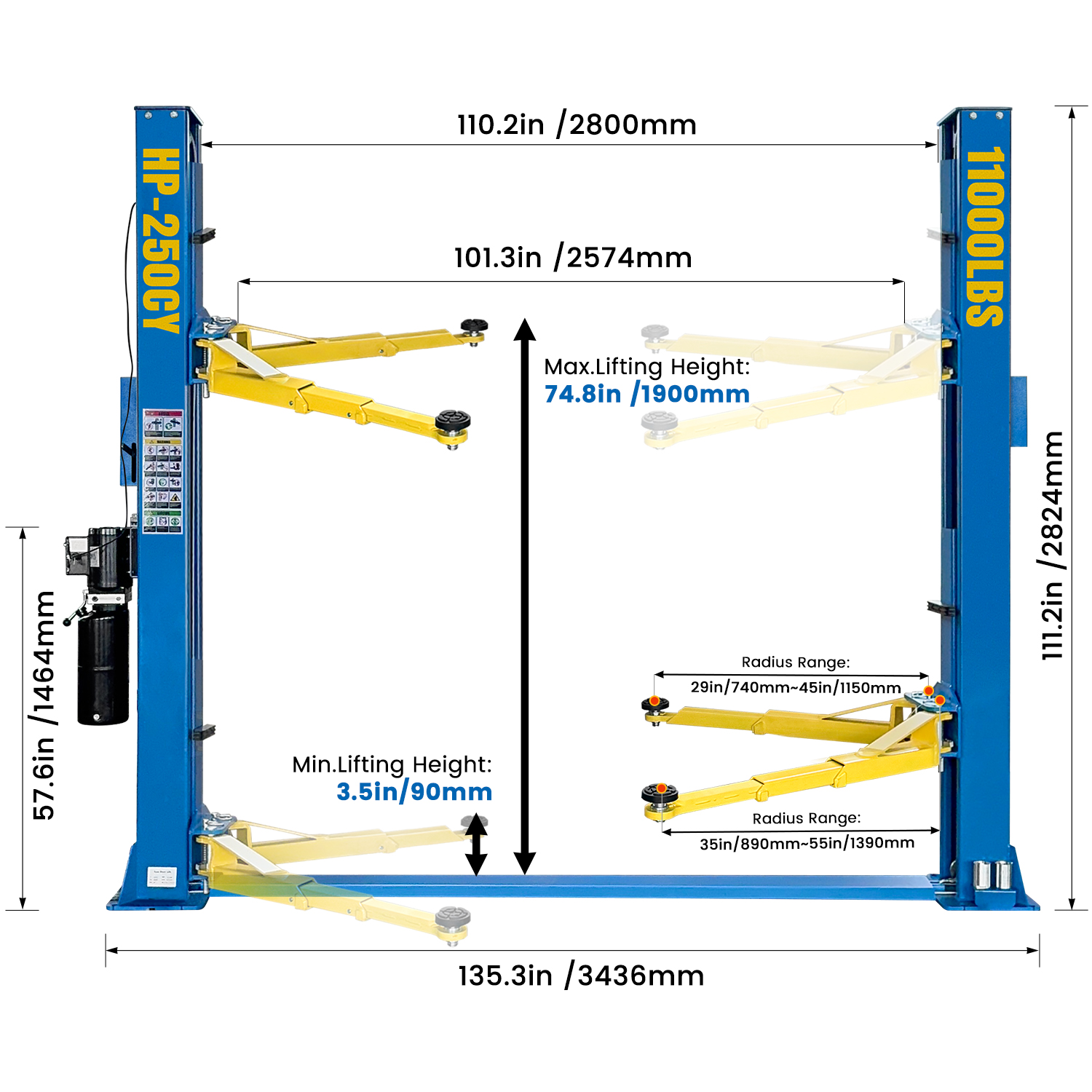 220V Two Post Car Lift 10,000 LBS Heavy Duty Floor Plate 2 Posts Auto Hoist Truck Lift for Garage w/ 36 Months Parts Replacement