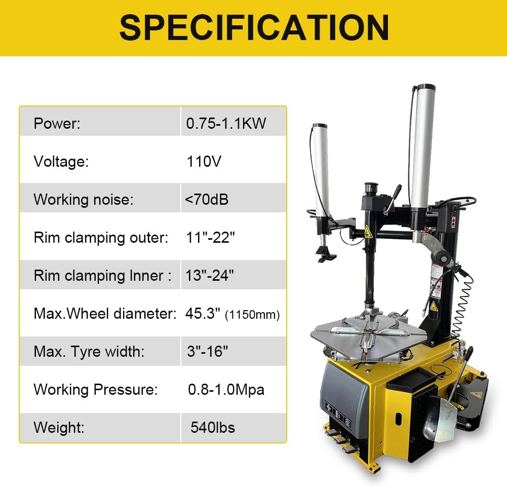 Tire Changer 24'' Rim Tire Changing Machine Wheel Clamping Style Tool Changers Machine Rim Clamp with Double Assist Arms