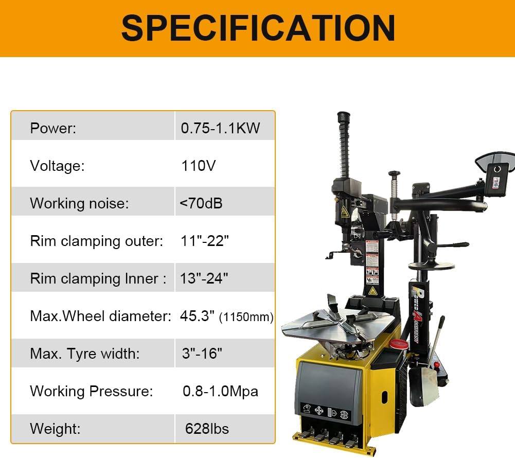 Tire Changer 24'' Rim Tire Changing Machine Wheel Clamping Style Tool Changers Machine Rim Clamp with Assist Arm