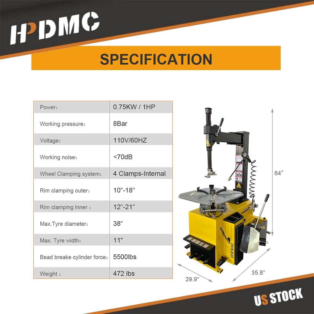 Tire Changer 21'' Rim 1.5 HP Tire Changing Machine Wheel Clamping Style Tool Tire Changers Machine Rim Clamp w/ 1 Year Full Warranty