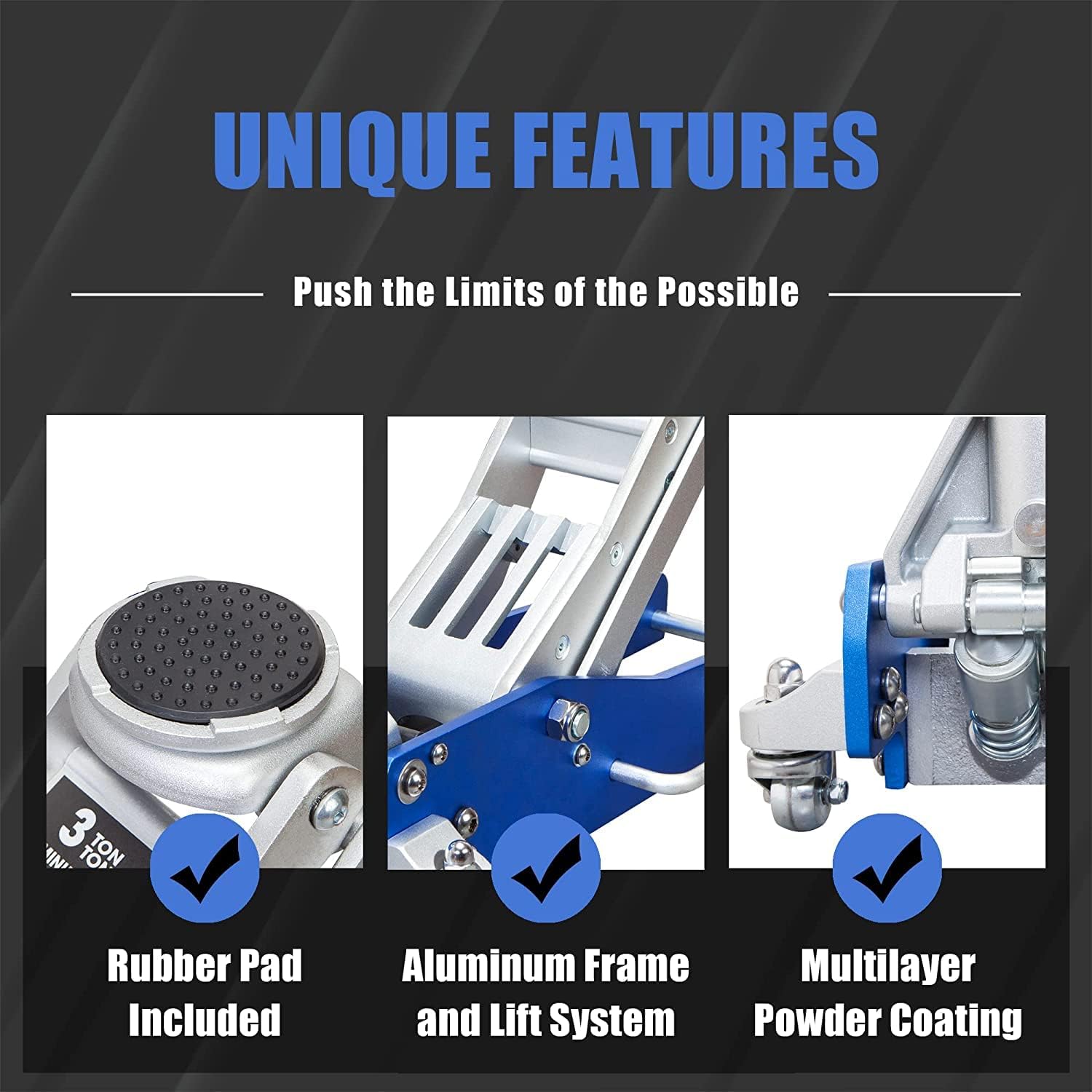 Automotive Aluminum Low Profile Service Jack with ASME Safety Standards Dual Piston Quick Lift Pump