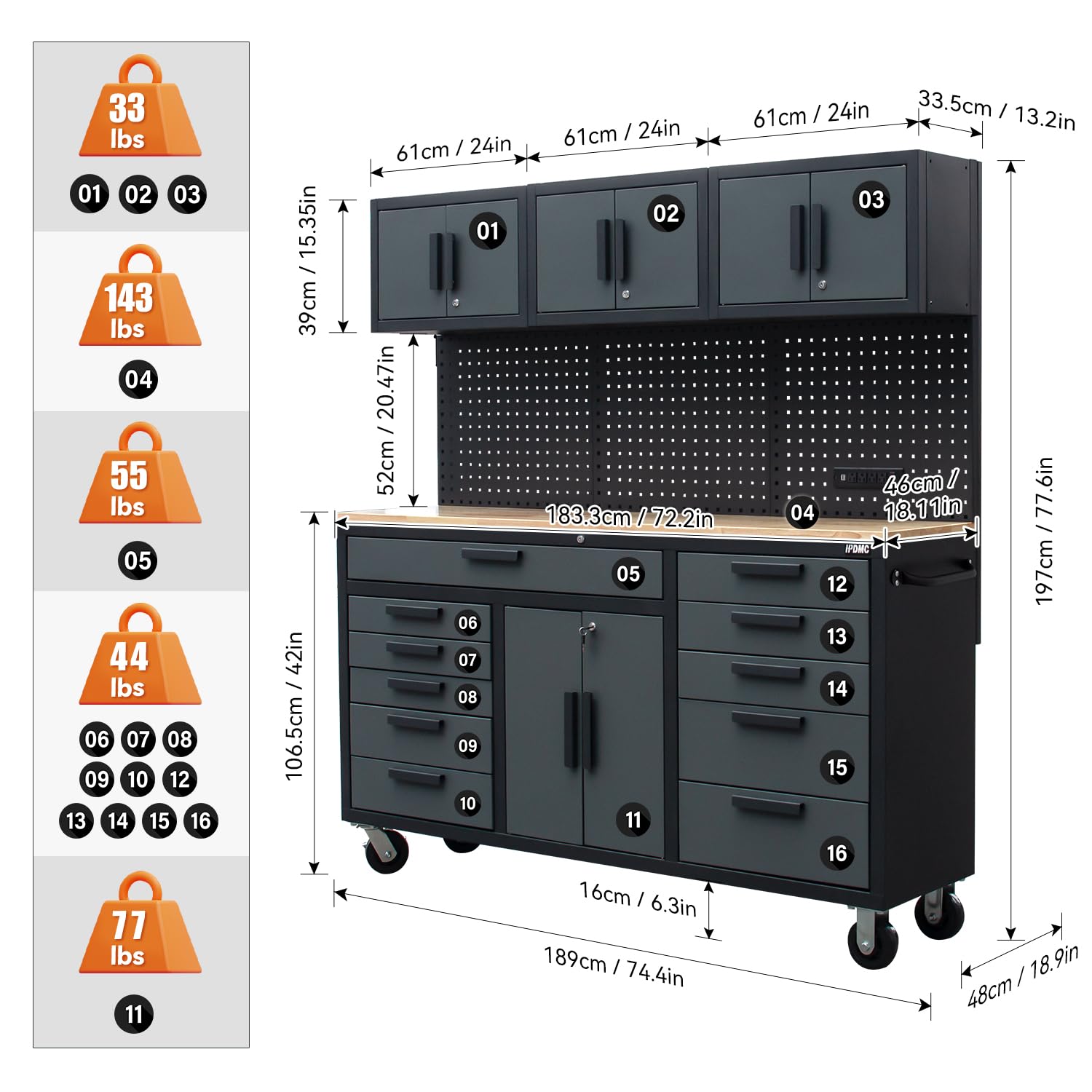 72-Inch Rolling Tool Chest Storage Cabinet