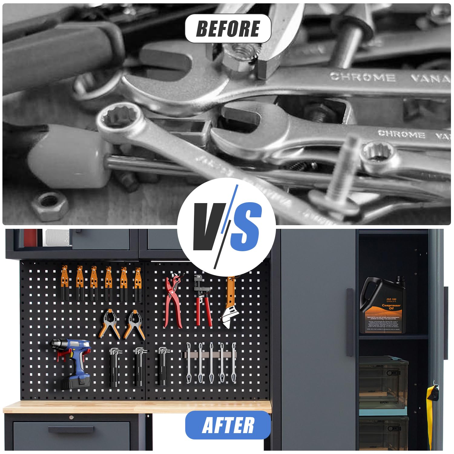 Storage Cabinet System: Workshop Set with Steel Cabinet Drawers, Rolling Chest, Workbench, Pegboard for Tool Organization Red