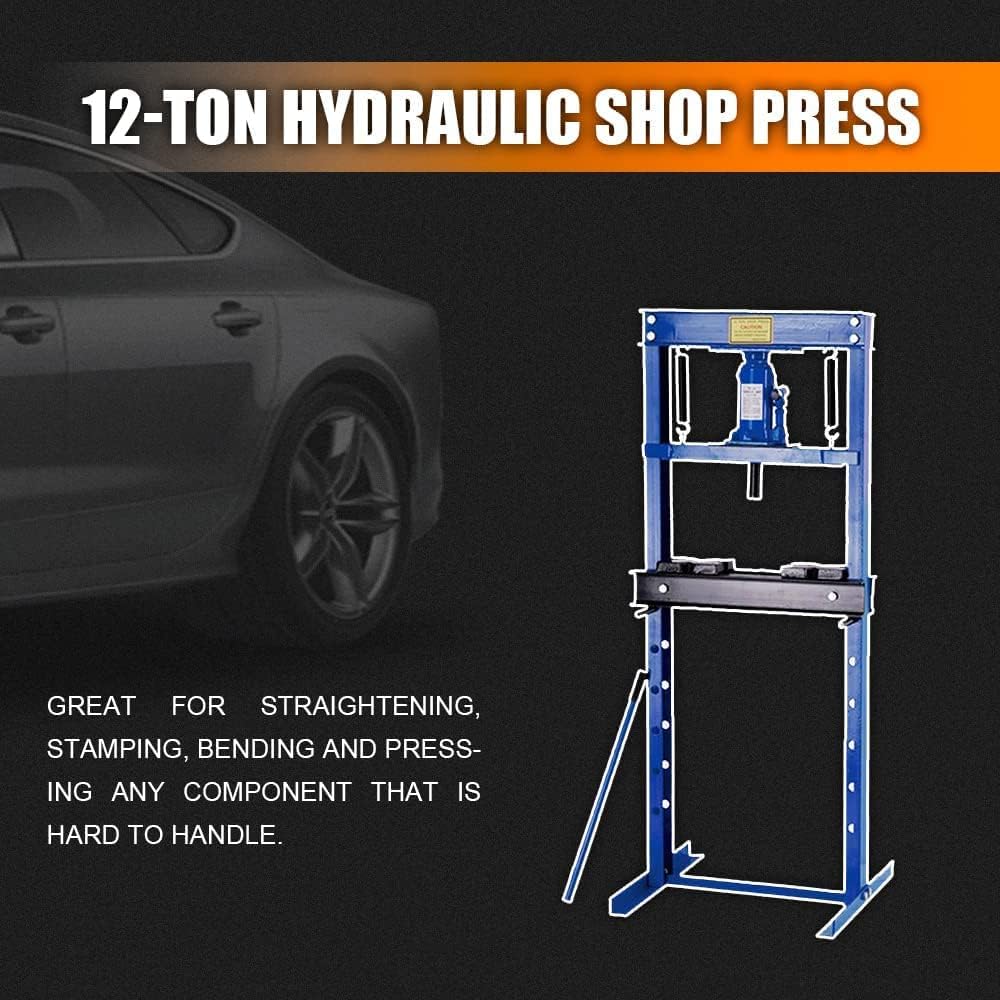 Steel H-Frame Hydraulic Shop Press/Shop Floor Press 12 Ton / 24,000 lbs Capacity Blue