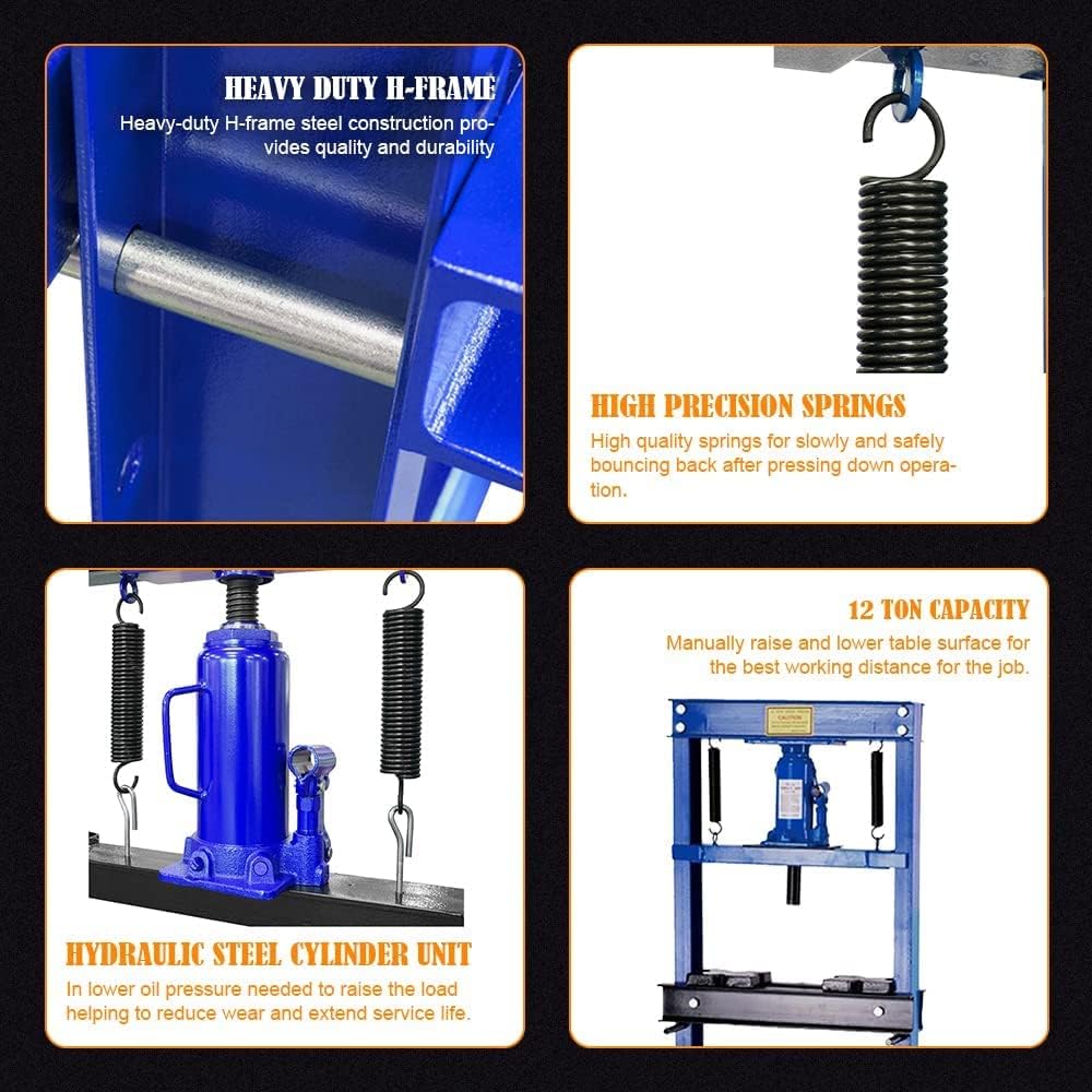Autohydra Steel H-Frame Hydraulic Shop Press/Shop Floor Press 12 Ton