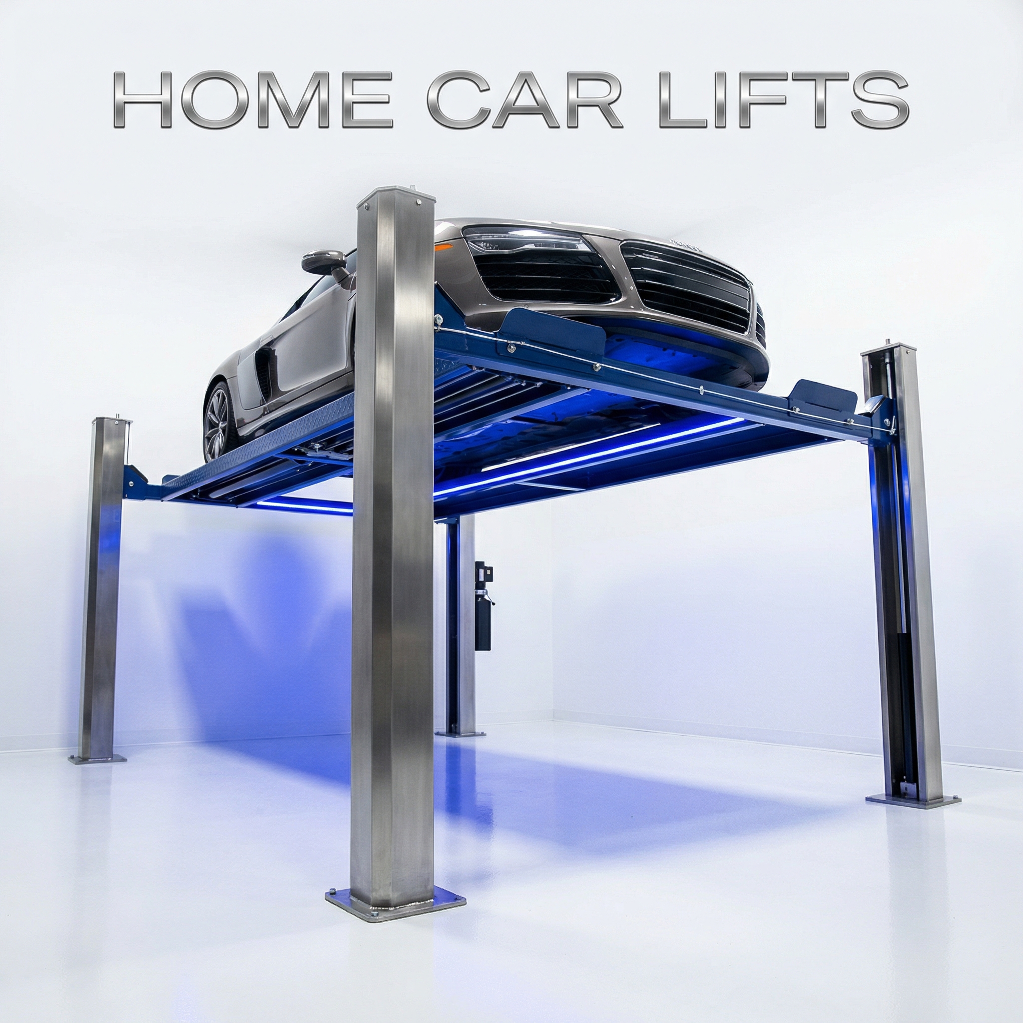 Sleek four-post home car lift