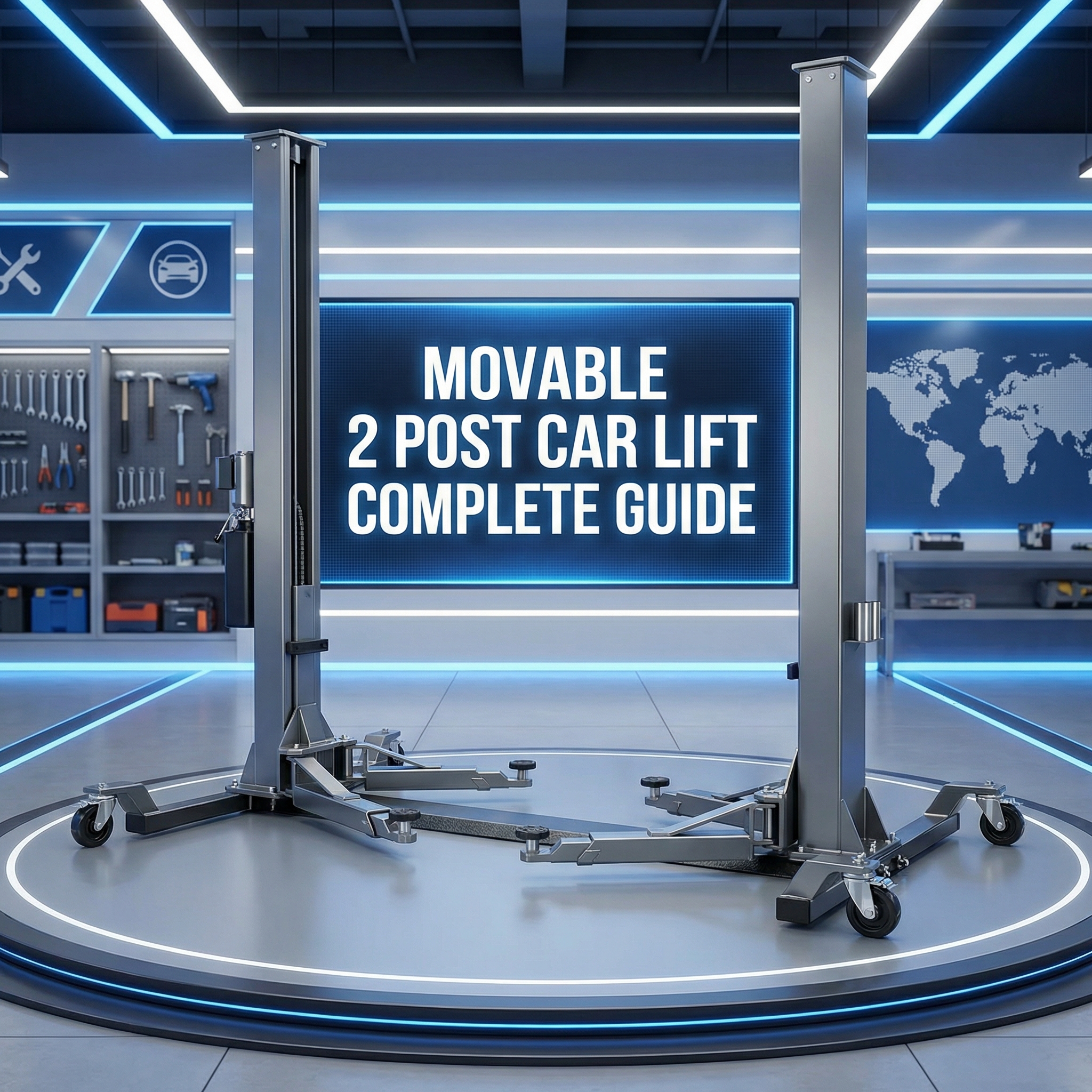Movable 2-post car lift on wheels