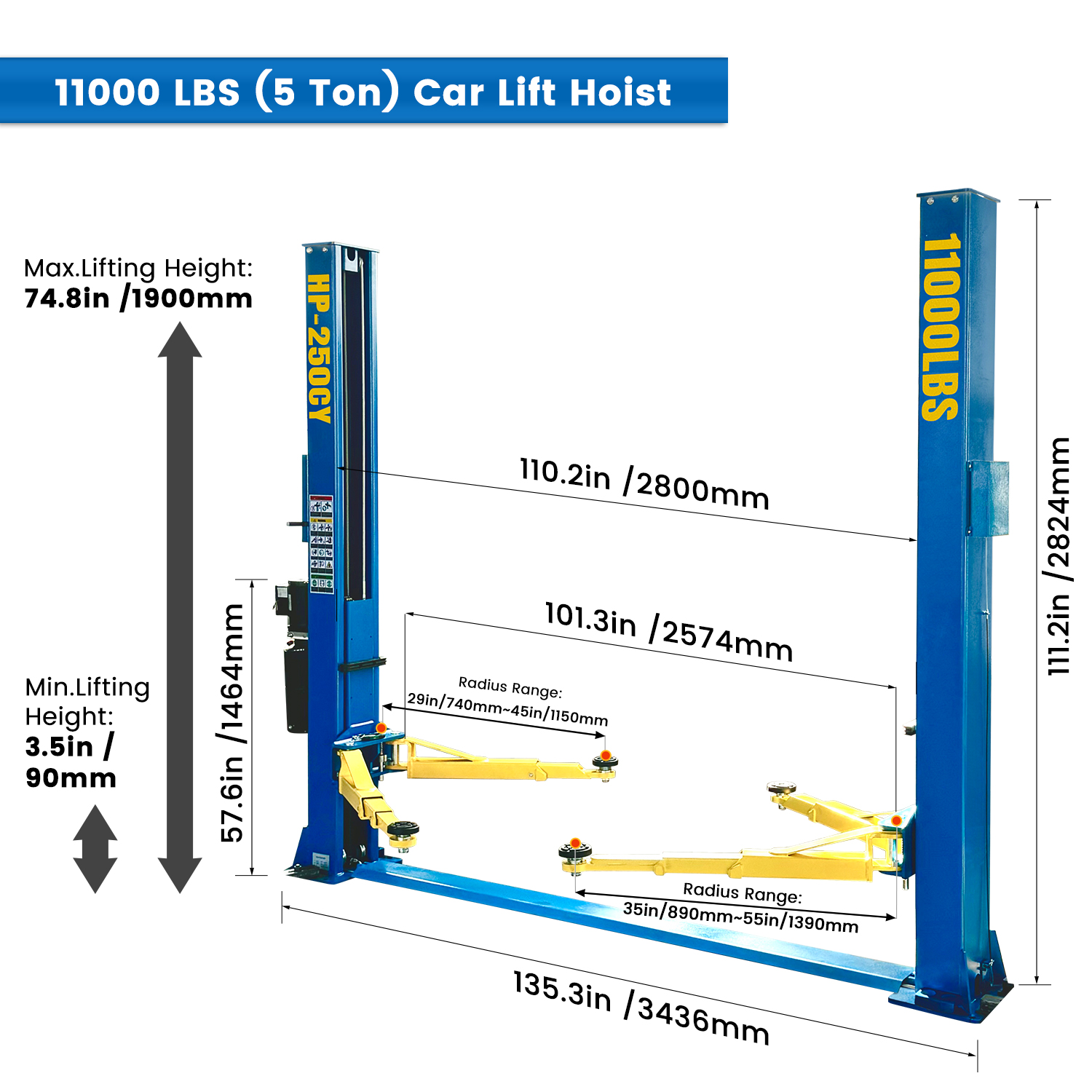 11000 lbs 220V Two Post Lift 2-Post Lift Auto Lift Truck LAuto Hoist Car Lift