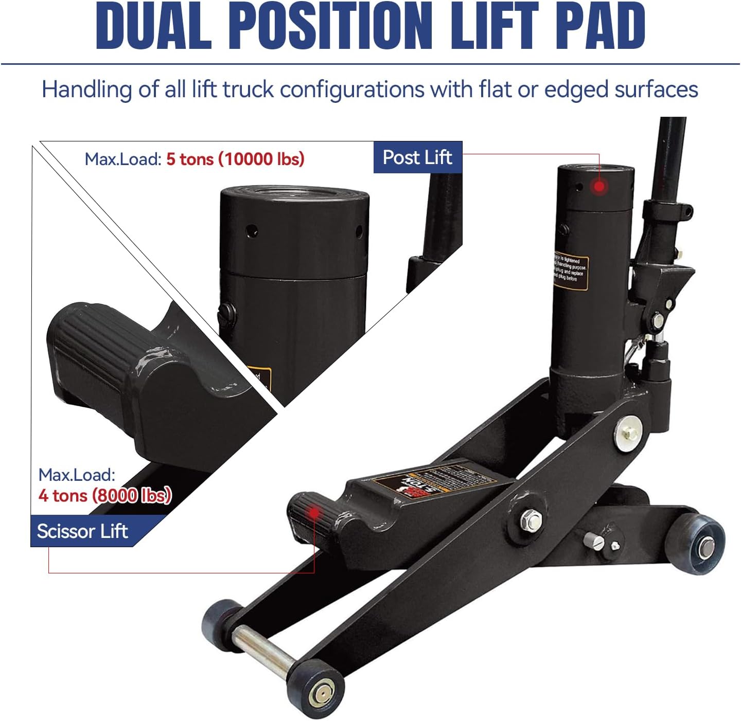 Hydraulic Forklift Jack 5 Ton (10,000 lb) Capacity, Dual Position Forklift Service