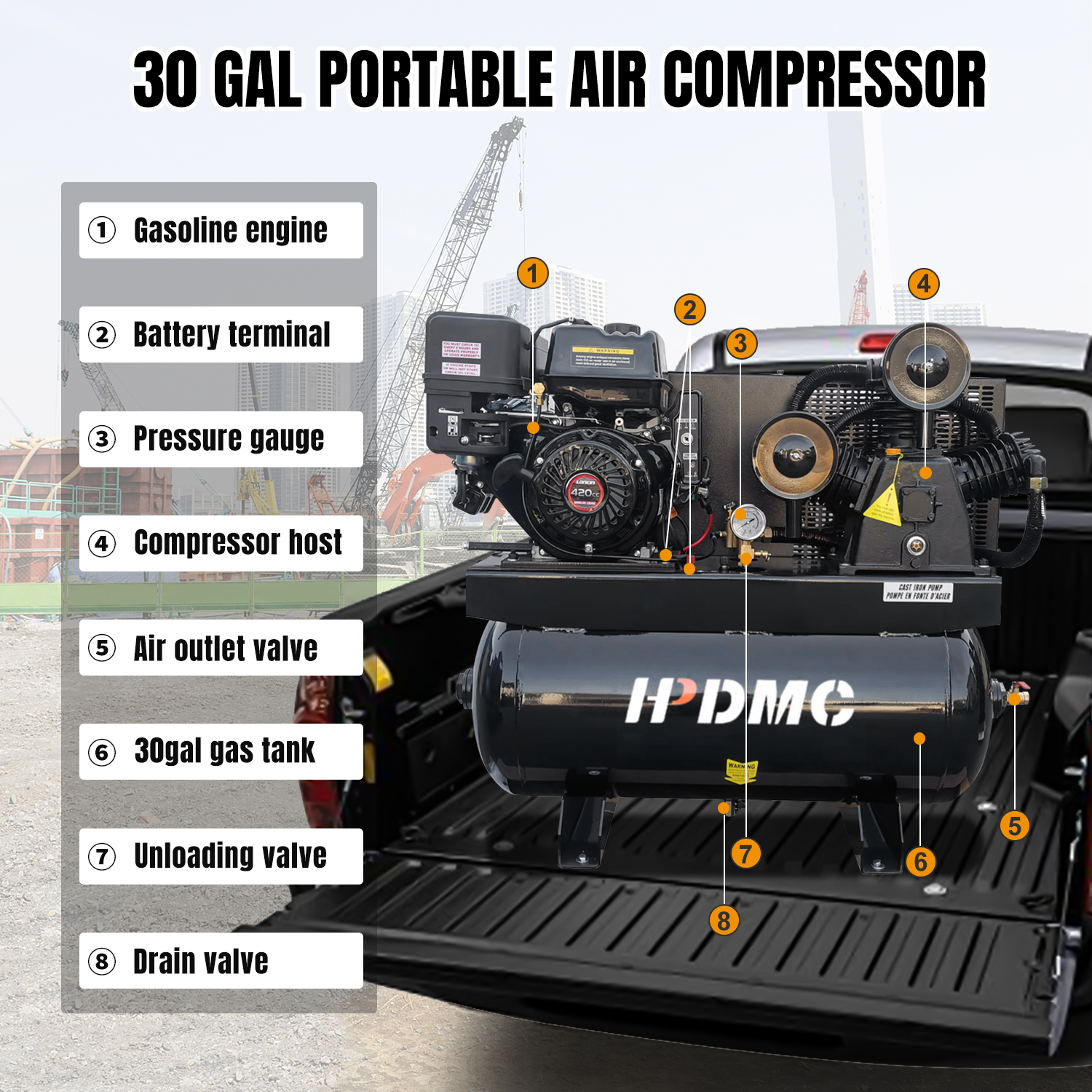 Two Stage Gasoline Power Piston Air Compressor 13HP