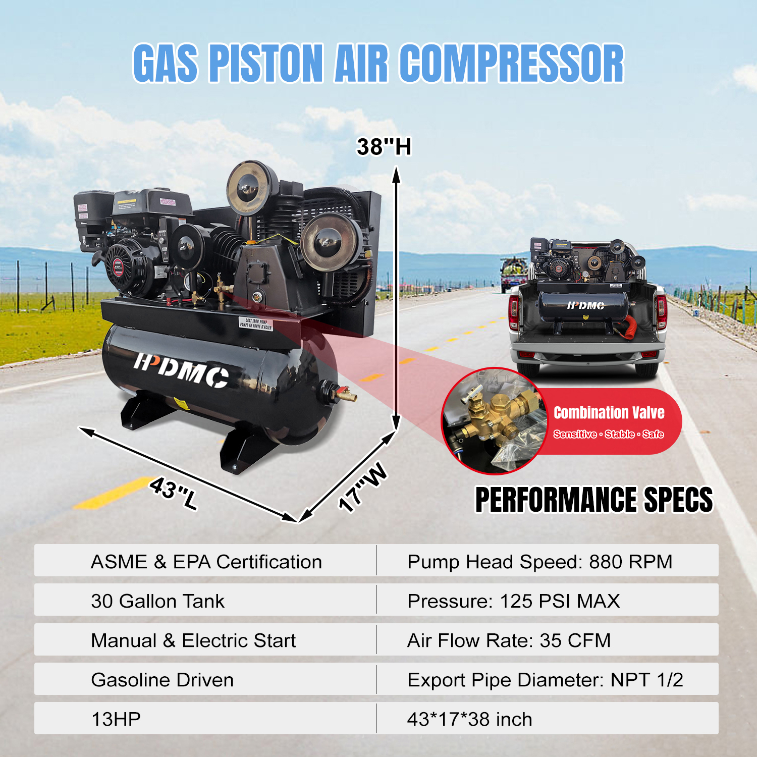 HPDMC Gasoline Power Piston Air Compressor 13HP