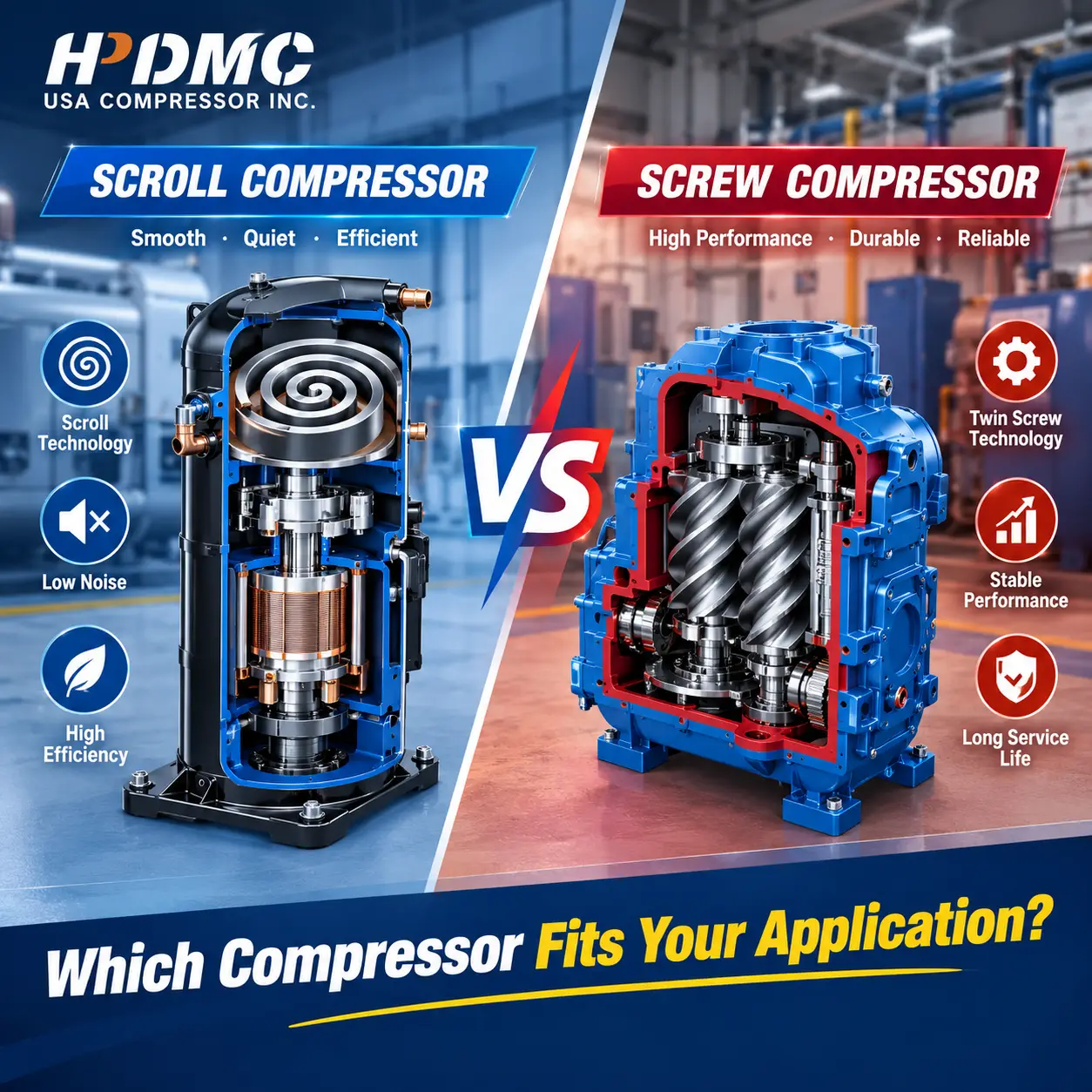 Scroll Compressor vs. Rotary Screw Compressor:
Which Is Right for Your Application?
